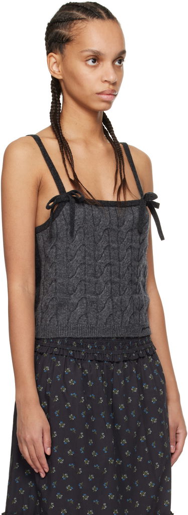 Tankkitoppi GANNI Gray Cashmere Mix Strap Tank Top Musta | K2417, 1
