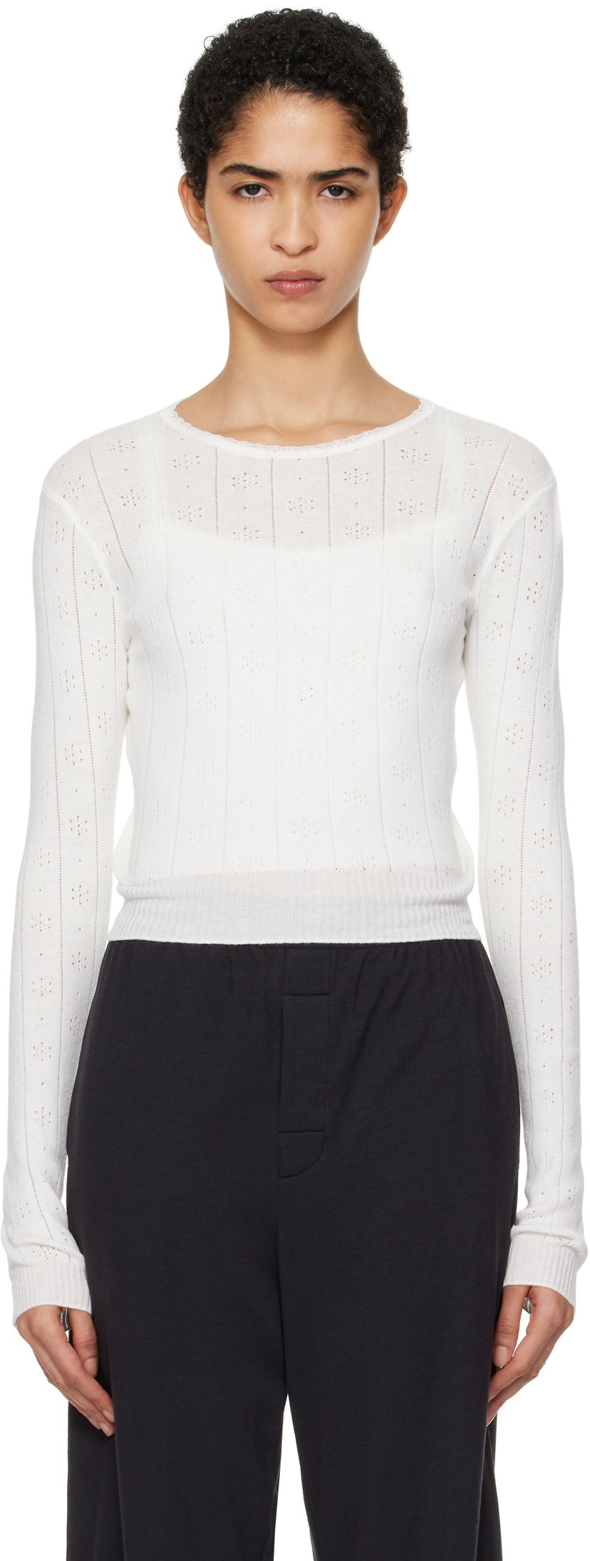 Villapaita SKIMS SKIMS Pointelle Long Sleeve Top Valkoinen | LS-LST-6484W