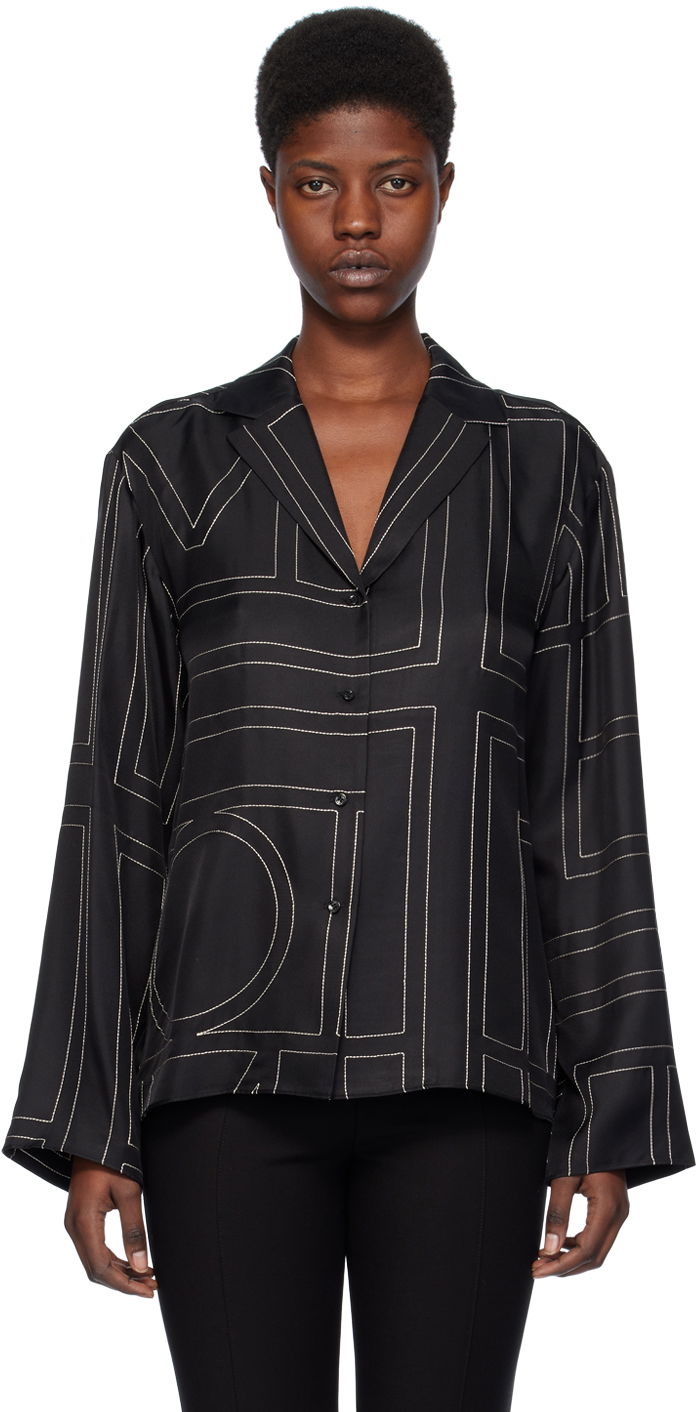 Paita TOTEME Monogram Satin Shirt Musta | 213-755-707