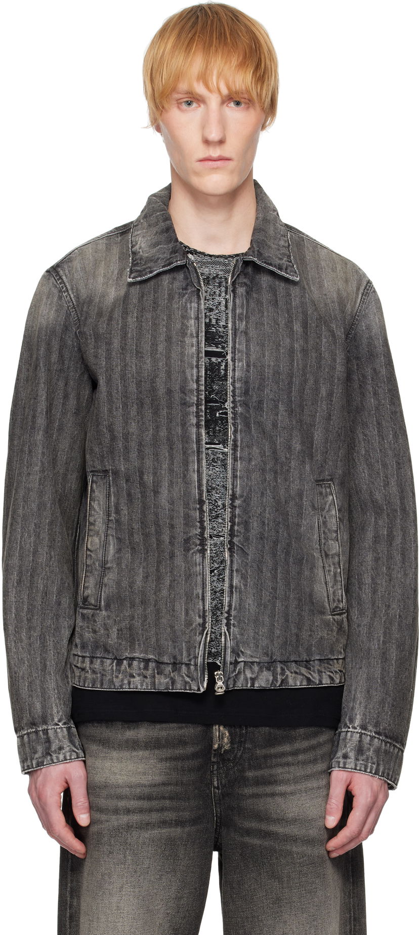 Bomber-takki Diesel Diesel D-Rohe Pinstripe Denim Jacket Harmaa | A13741-09L59-02