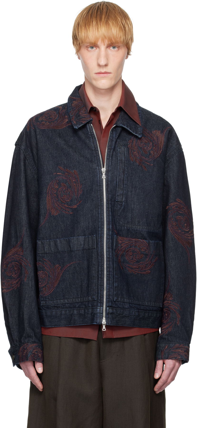 Takki Dries Van Noten Dries Van Noten Embroidered Pattern Denim Jacket Sininen | 251-080505-1554