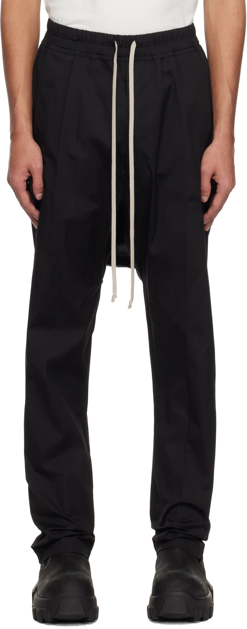 Housut Rick Owens Rick Owens Hollywood Drawstring Long Trousers Musta | RR01E5380 TE