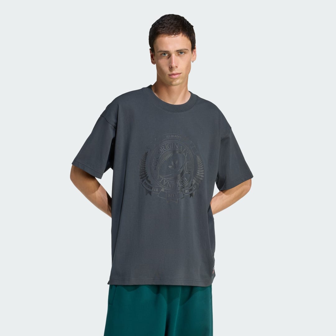 T-paita adidas Performance ORIGINALS and ALL BLACKS Loose Graphic Short Sleeve T-Shirt Harmaa | KG4650, 0