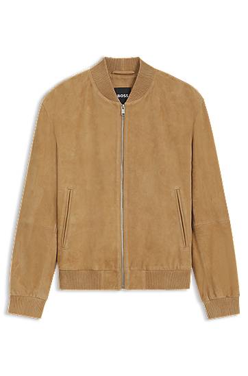 Bomber-takki BOSS Suede Bomber Jacket Beige | 50543213