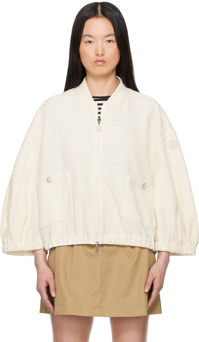 Bomber-takki Moncler Moncler Zip-Up Bouclé Jacket Valkoinen | K10938G0002889AWR