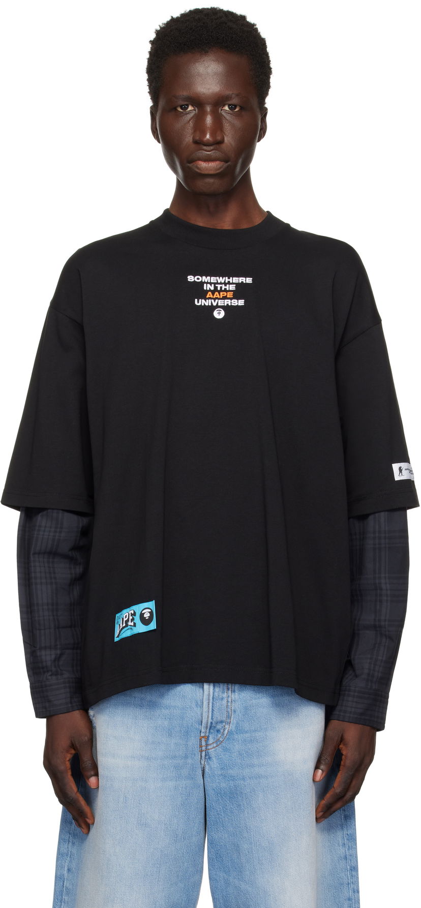 T-paita AAPE by A Bathing Ape AAPE by A Bathing Ape Faux Layered Long Sleeve T-Shirt Musta | AAPLTM1570XXNBKX