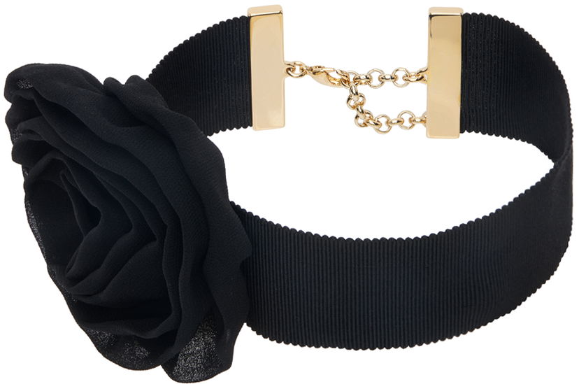 Kaulakoru Blumarine Rose Detail Grosgrain Choker Musta | A422W267A