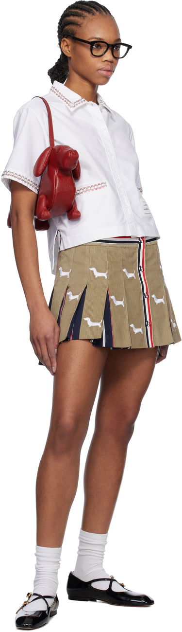 Hame Thom Browne Thom Browne Hector Button Front Pleated Miniskirt Beige | FGCA20E-E1227, 3