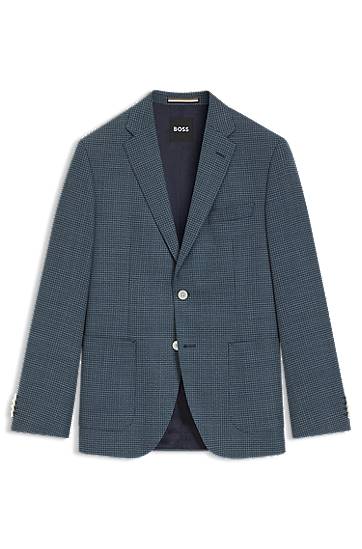 Takki BOSS Regular-Fit Patterned Wool-Blend Blazer Sininen | 50545859