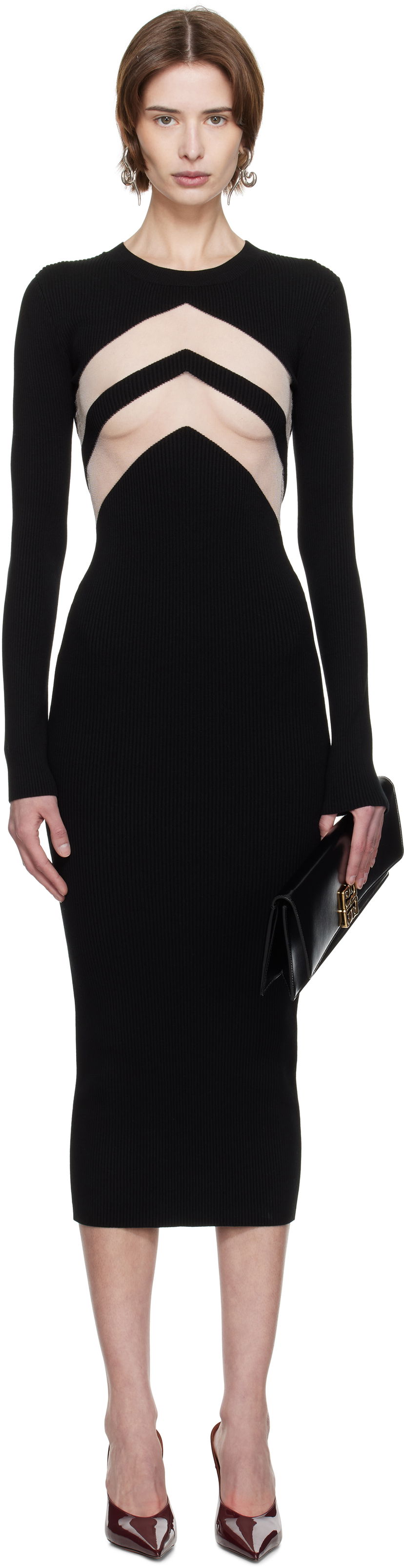 Mekko Jean Paul Gaultier Jean Paul Gaultier 'The Chevrons' Midi Dress Musta | 25/33-F-RO379-M085-00