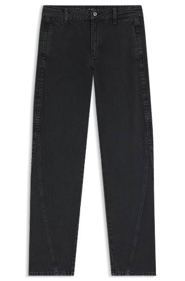 Jeans BOSS Barrel-Leg Soft-Touch Denim Jeans Musta | 50542561