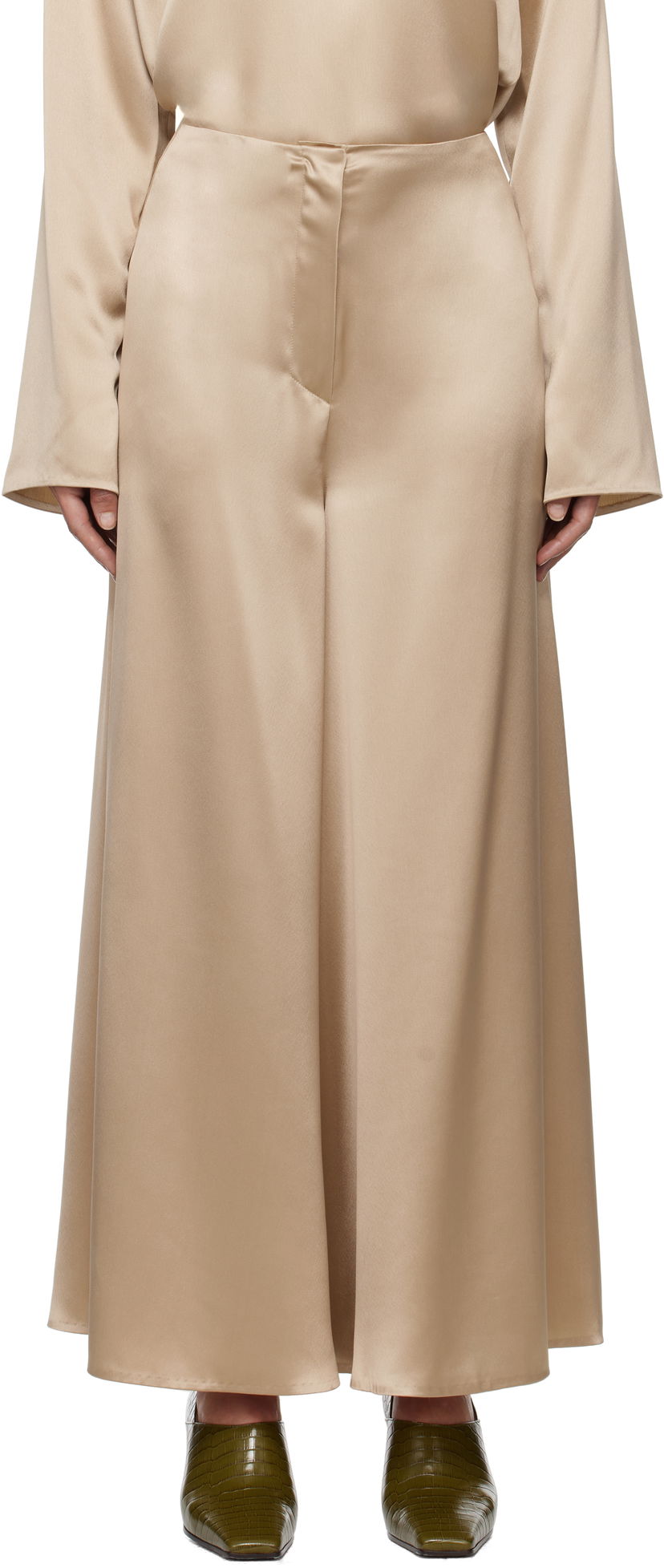 Housut Nanushka Nanushka Zaniah Satin Wide-Leg Trousers Beige | NW25RSPA02872