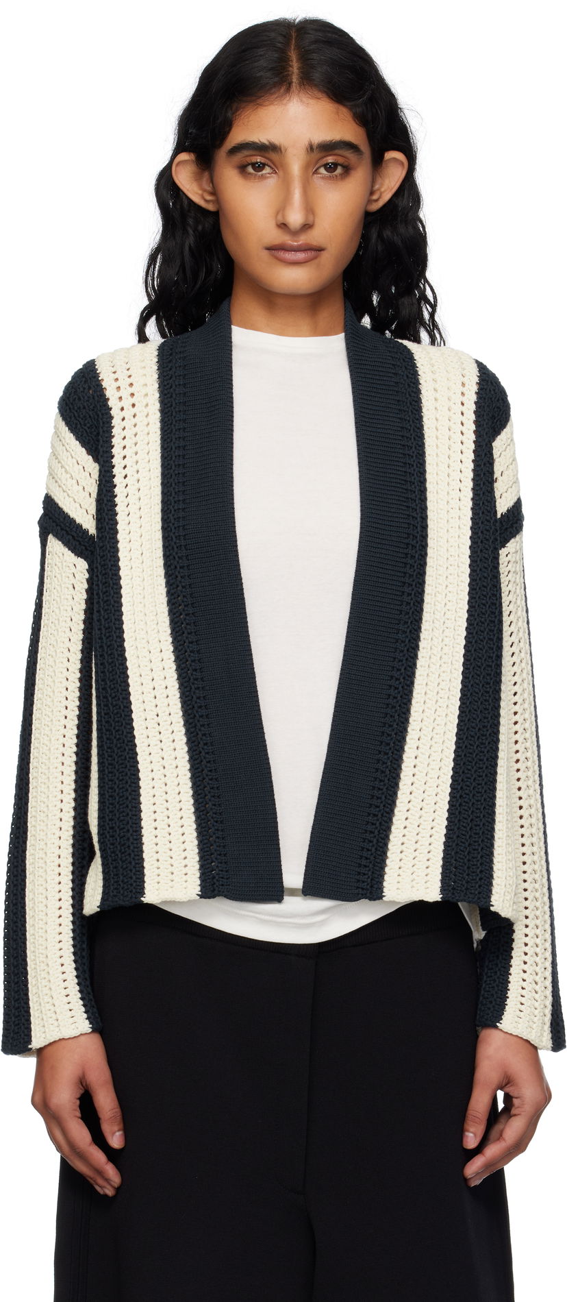 Villapaita Max Mara Weekend Max Mara Striped Open Cardigan Tummansininen | 2515341012600
