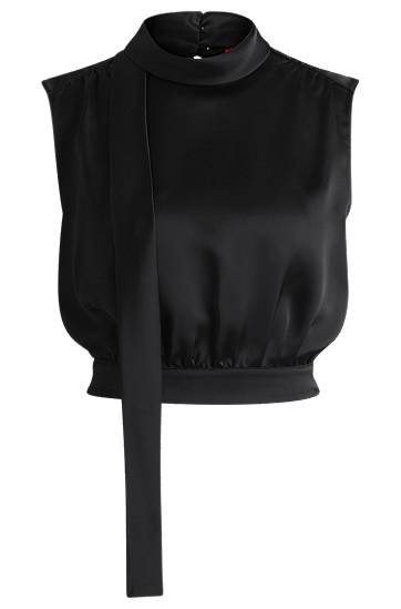 Tankkitoppi BOSS Satin Sleeveless Tie-Neck Blouse Musta | 50530475