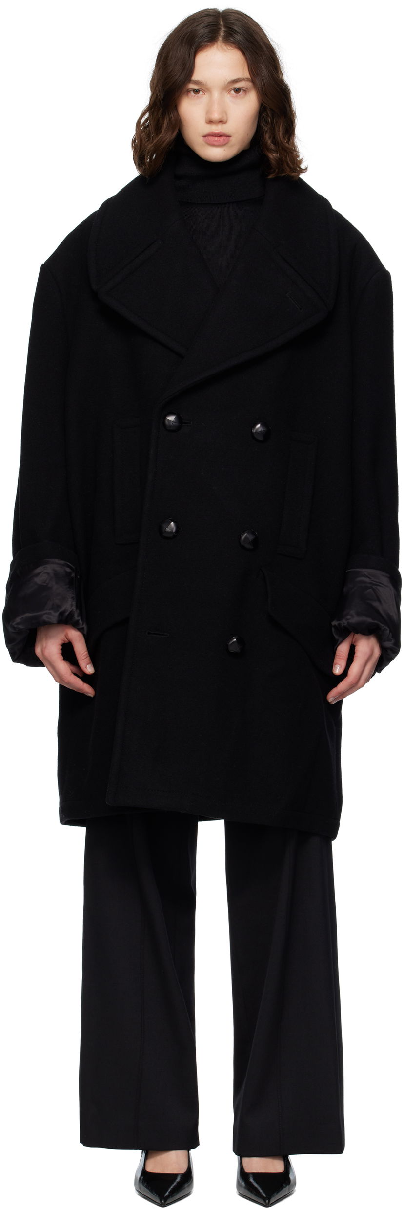 Takit Maison Margiela MM6 Maison Margiela Wool Felt Double-Breasted Coat Musta | S52AA0195 M35469