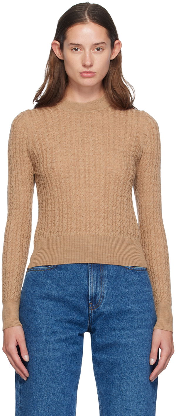 Villapaita AMI Paris Beige Cable Knit Sweater Beige | FKS013.KN0013