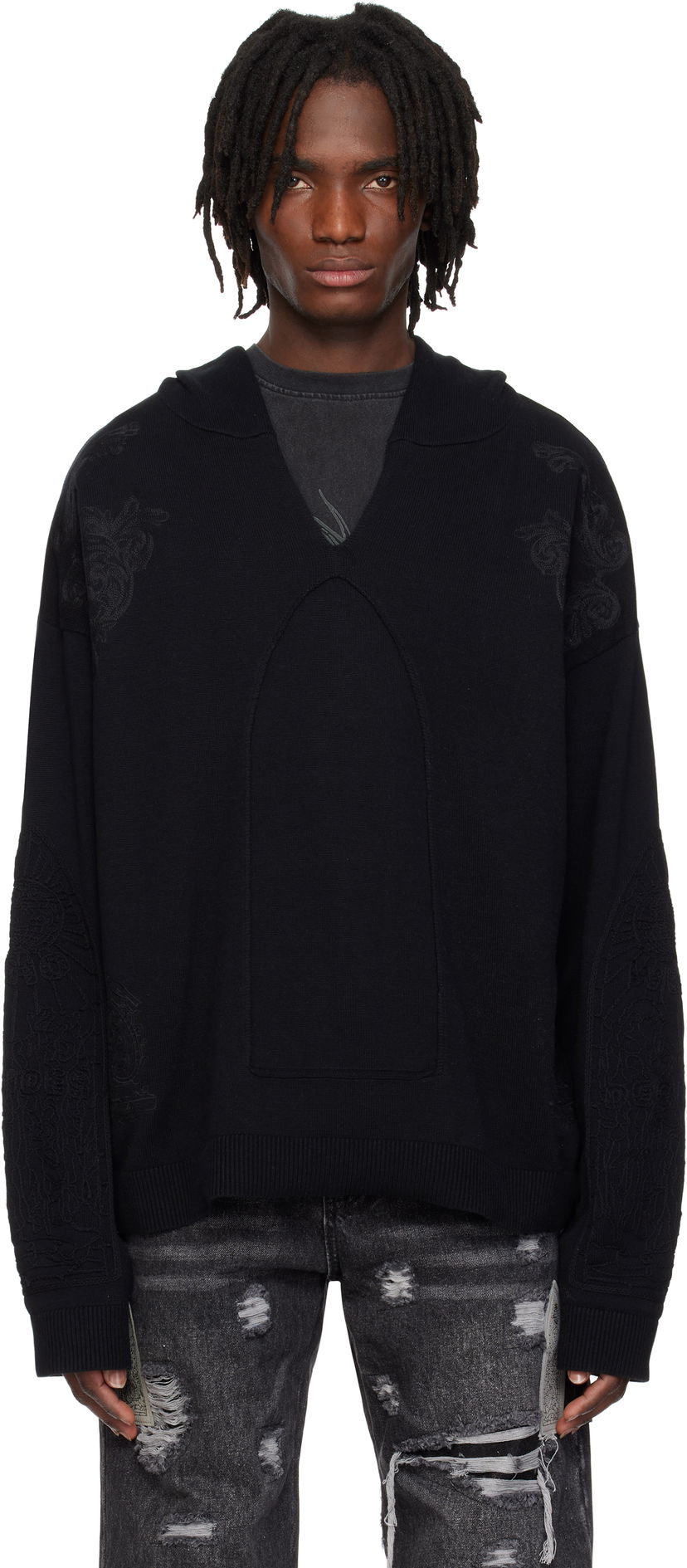 Villapaita Who Decides War Who Decides War Whim Embroidered Hoodie Musta | 1110630002SS25