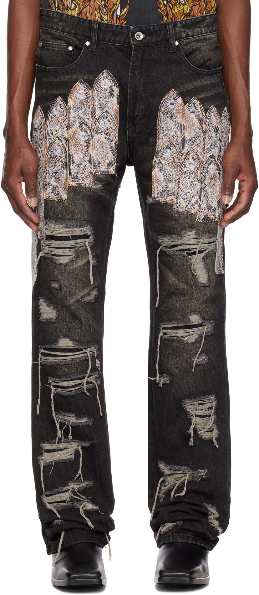 Jeans Who Decides War Who Decides War Patch Arch Distressed Denim Jeans Musta | 1120960017SS25