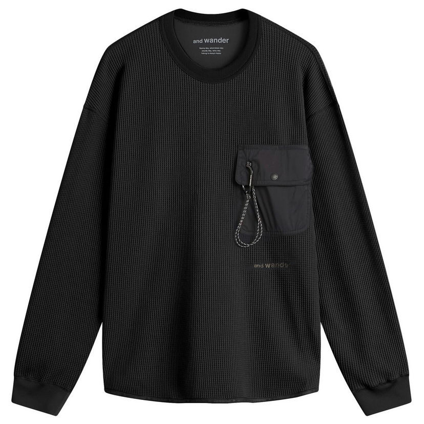 T-paita and wander Longsleeve Waffle T-Shirt with Pocket, Size Small Musta | 5745984084-010
