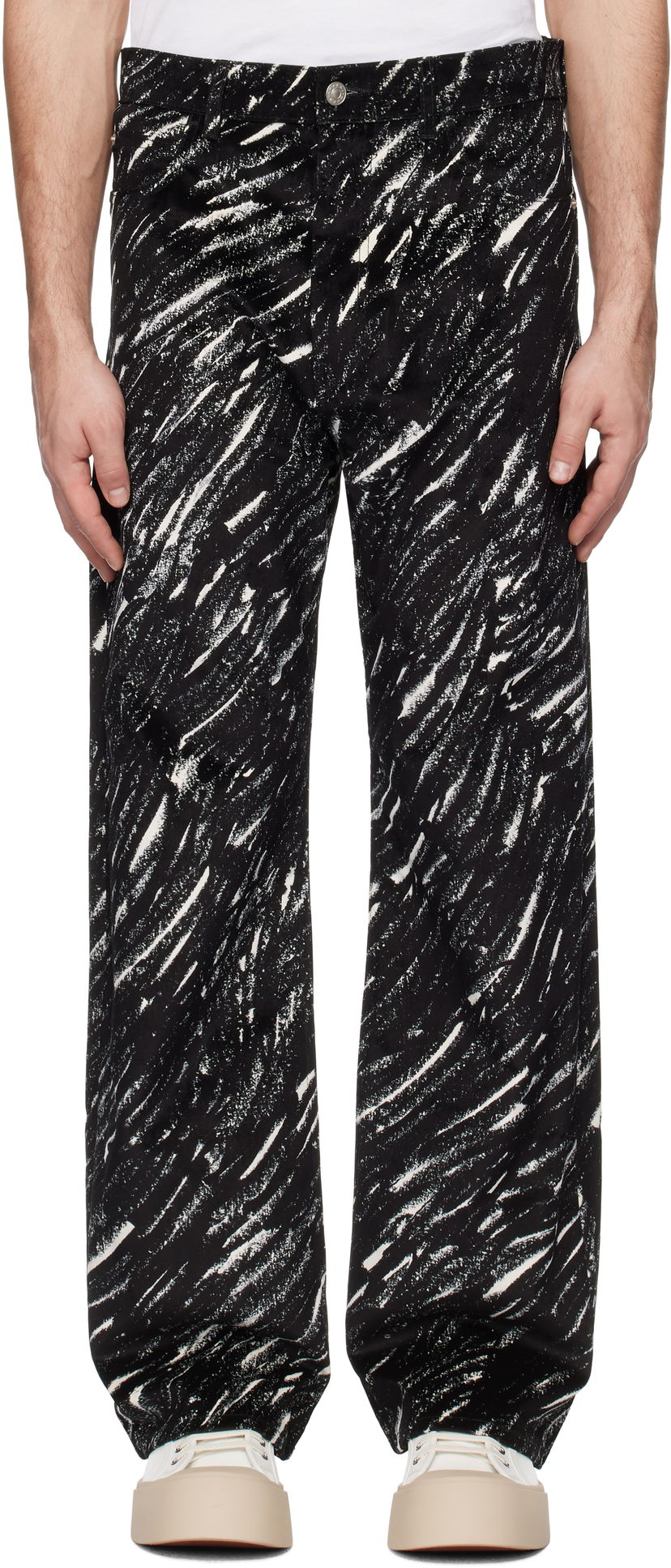 Jeans Marni Marni Flocked Denim Wide-Leg Jeans Musta | PUJU0021A0 UTC432