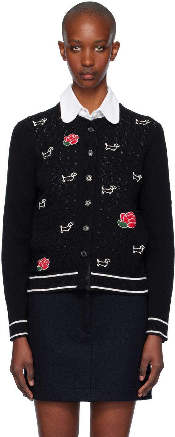Villapaita Thom Browne Thom Browne Pointelle Hector & Rose Cardigan Musta | FKC604E-Y1029