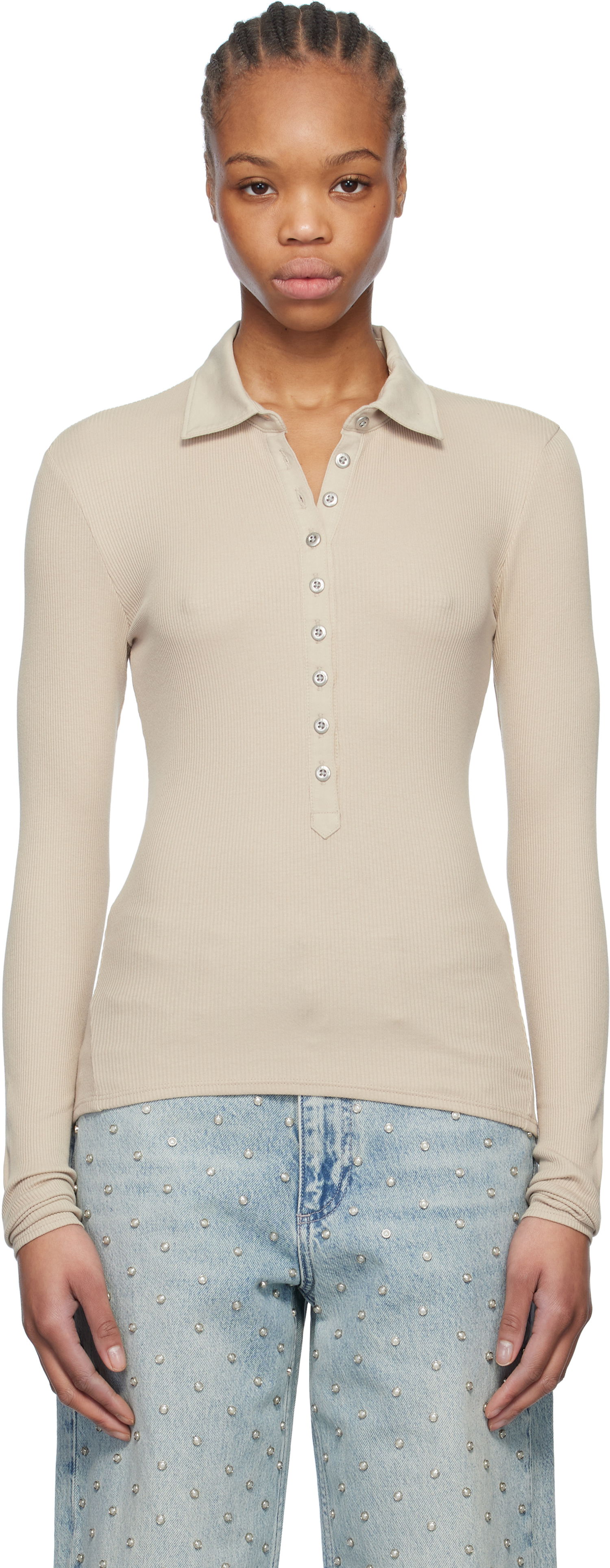 Poolopaita rag & bone rag & bone Essential Rib Button Polo Beige | WCC24HP021CA21, 0