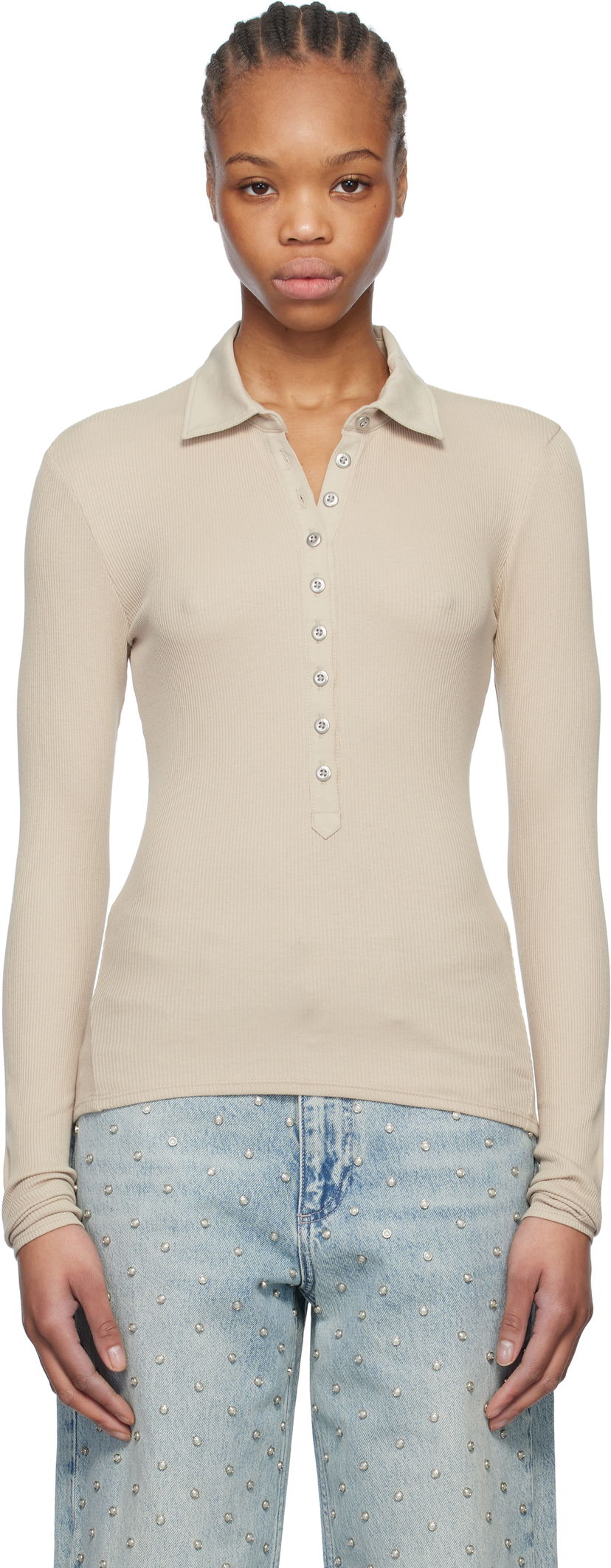 Poolopaita rag & bone rag & bone Essential Rib Button Polo Beige | WCC24HP021CA21