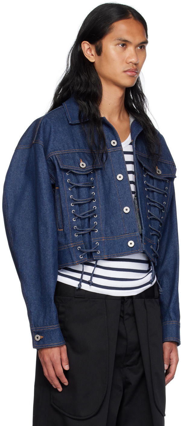 Takki Jean Paul Gaultier Jean Paul Gaultier Lace-Up Cropped Denim Jacket Sininen | 24/30-F-VE067-D015-55, 1