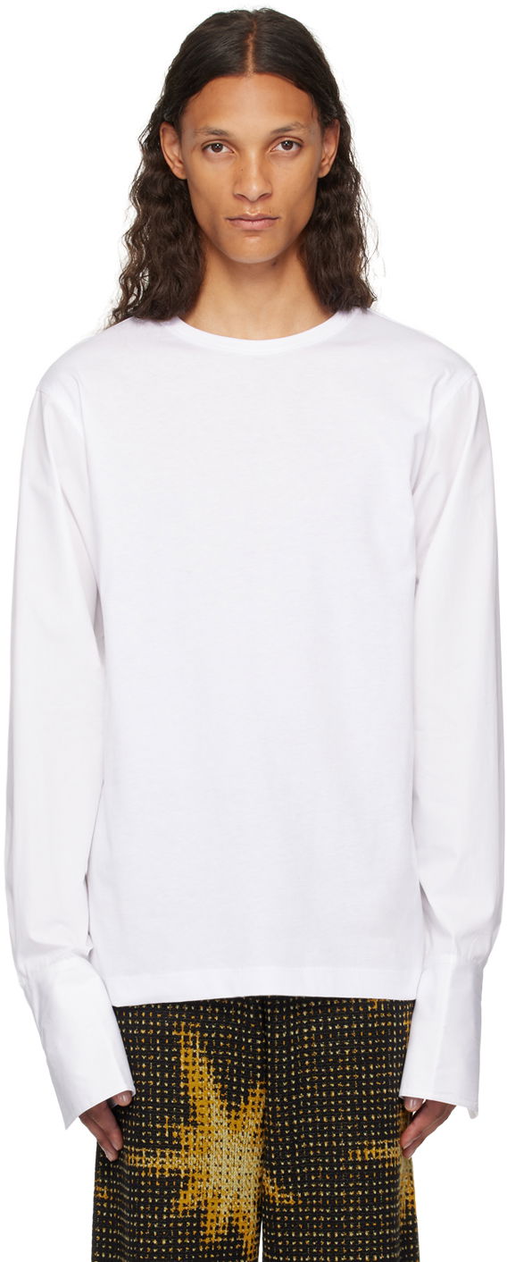 T-paita Dries Van Noten White Paneled Long Sleeve T-Shirt Valkoinen | 242-021108-9600