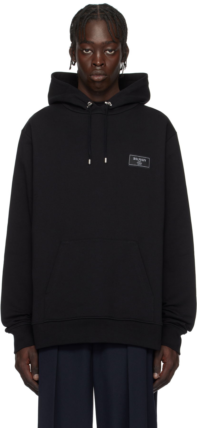 Huppari Balmain Couture Label Black Hoodie Musta | EH1JT047BC91