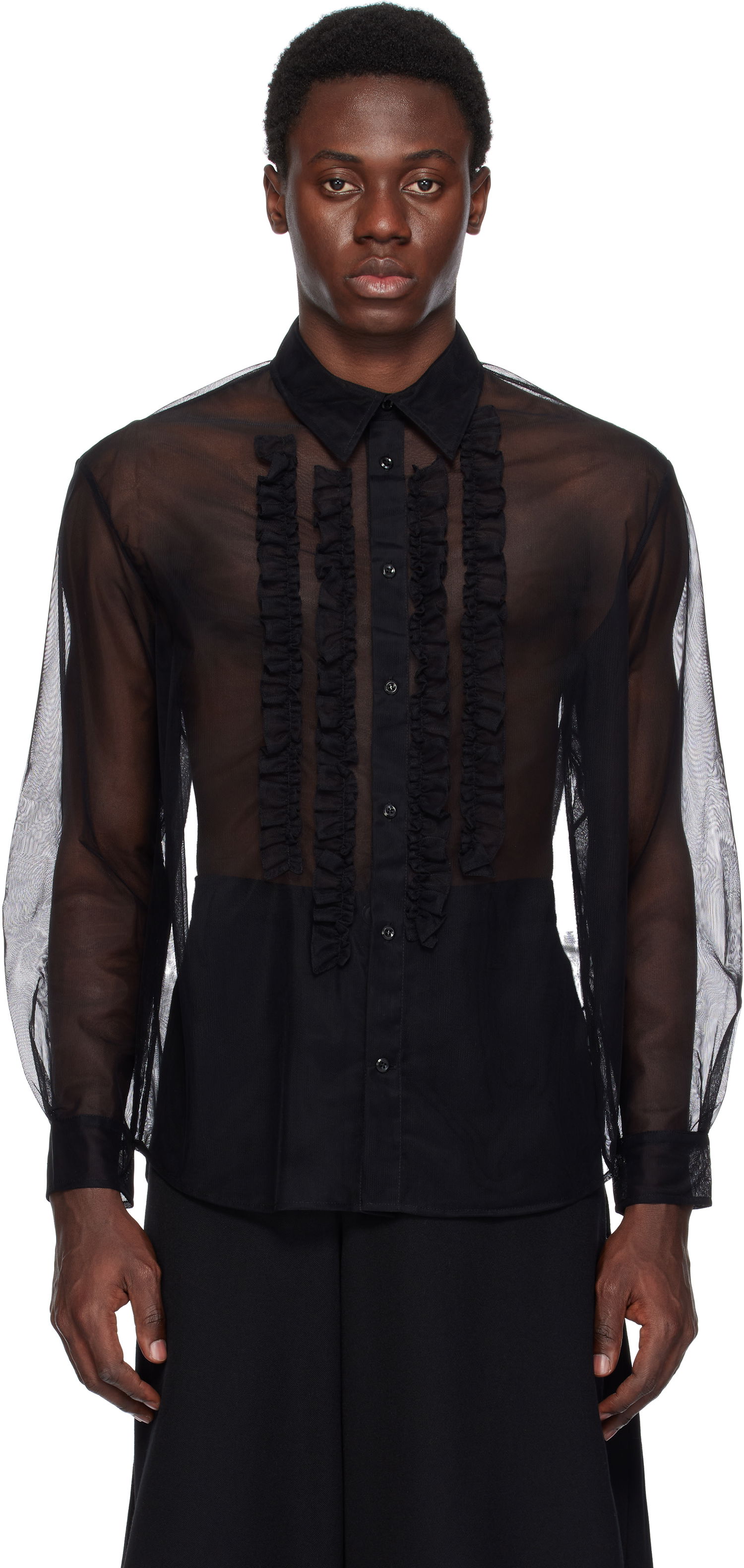 Paita Simone Rocha Simone Rocha Sheer Ruffle Bib Shirt Musta | 5241 0069, 0