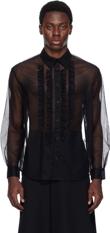 Paita Simone Rocha Simone Rocha Sheer Ruffle Bib Shirt Musta | 5241 0069, 0