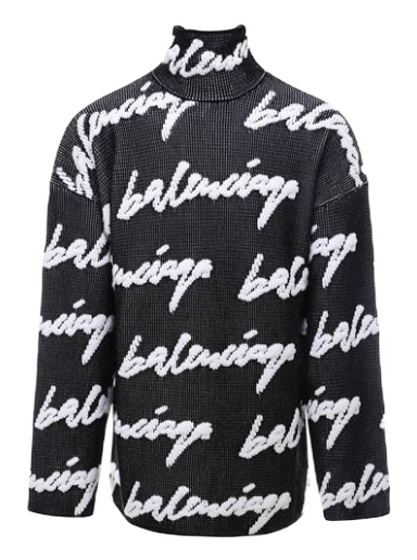 Villapaita Balenciaga Scribble Logo Turtleneck Jersey Sweater Musta | 625927