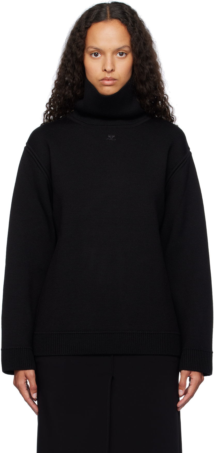 Villapaita Courrèges Oversized Mockneck Knit Sweater Musta | 424MPU198FI0036