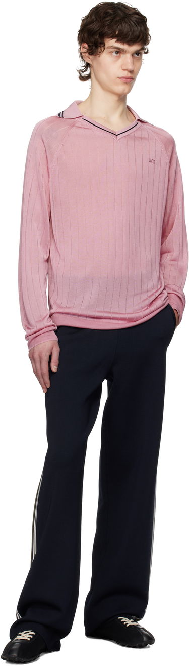 Villapaita Wales Bonner Wales Bonner Roots Knit Polo Shirt Vaaleanpunainen | MS25KN33-KN08-200 BRIGHT RAYON, 3