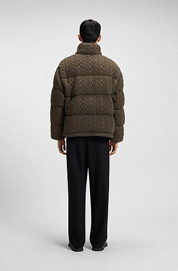 Puffer takki BOSS Puffer jacket with stand-up collar and cable-knit structure Vihreä | 50546560, 1