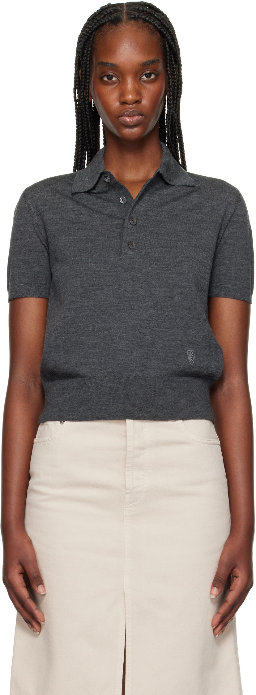 Poolopaita Burberry Burberry Cropped Wool Polo Harmaa | 8102096