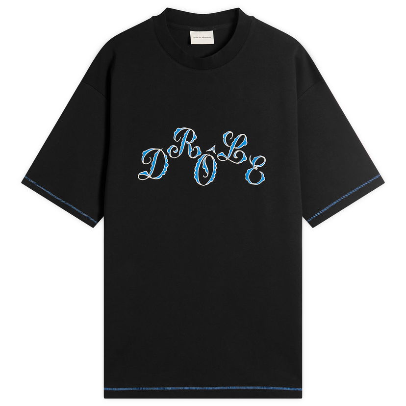 T-paita Drôle de Monsieur Stagger Logo T-Shirt, Size Large Musta | H-TS264-CO002-BL