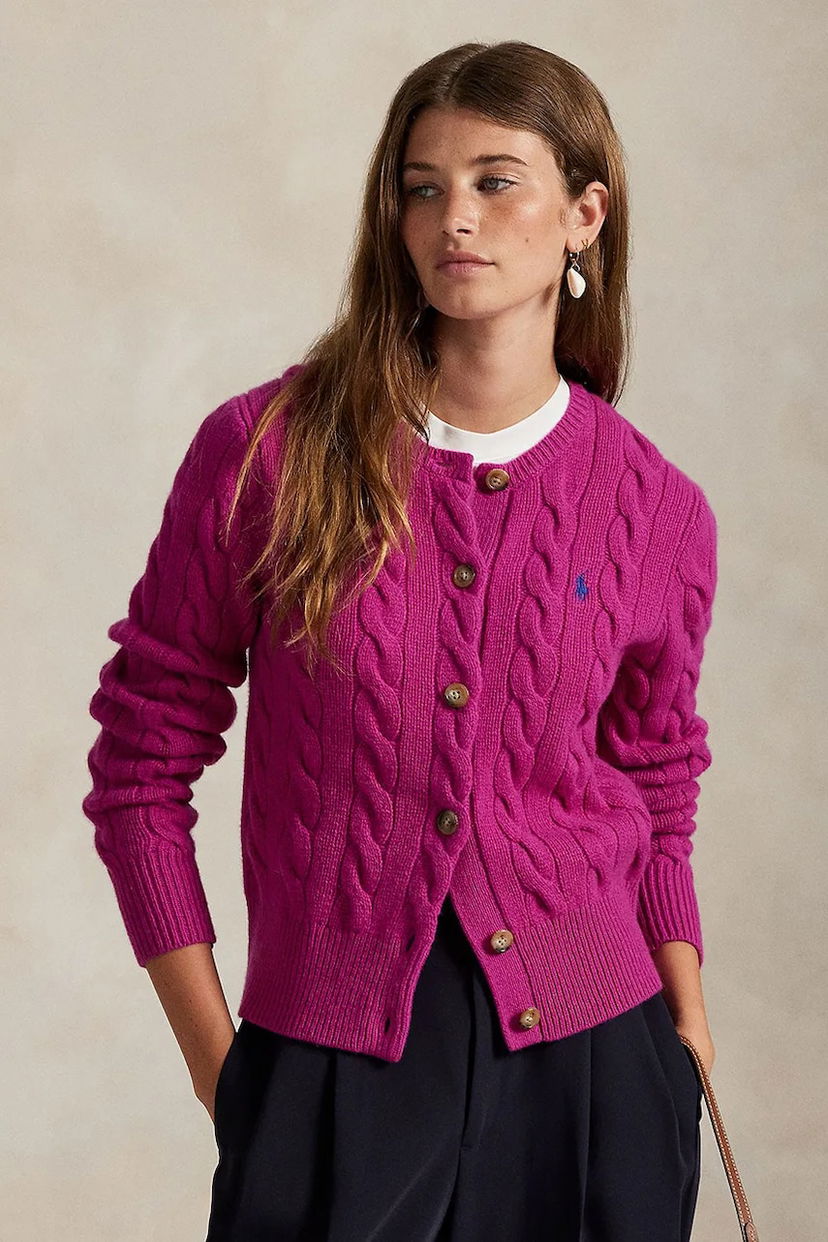 Villapaita Polo by Ralph Lauren Polo Ralph Lauren Cable-Knit Cardigan Vaaleanpunainen | 211972104