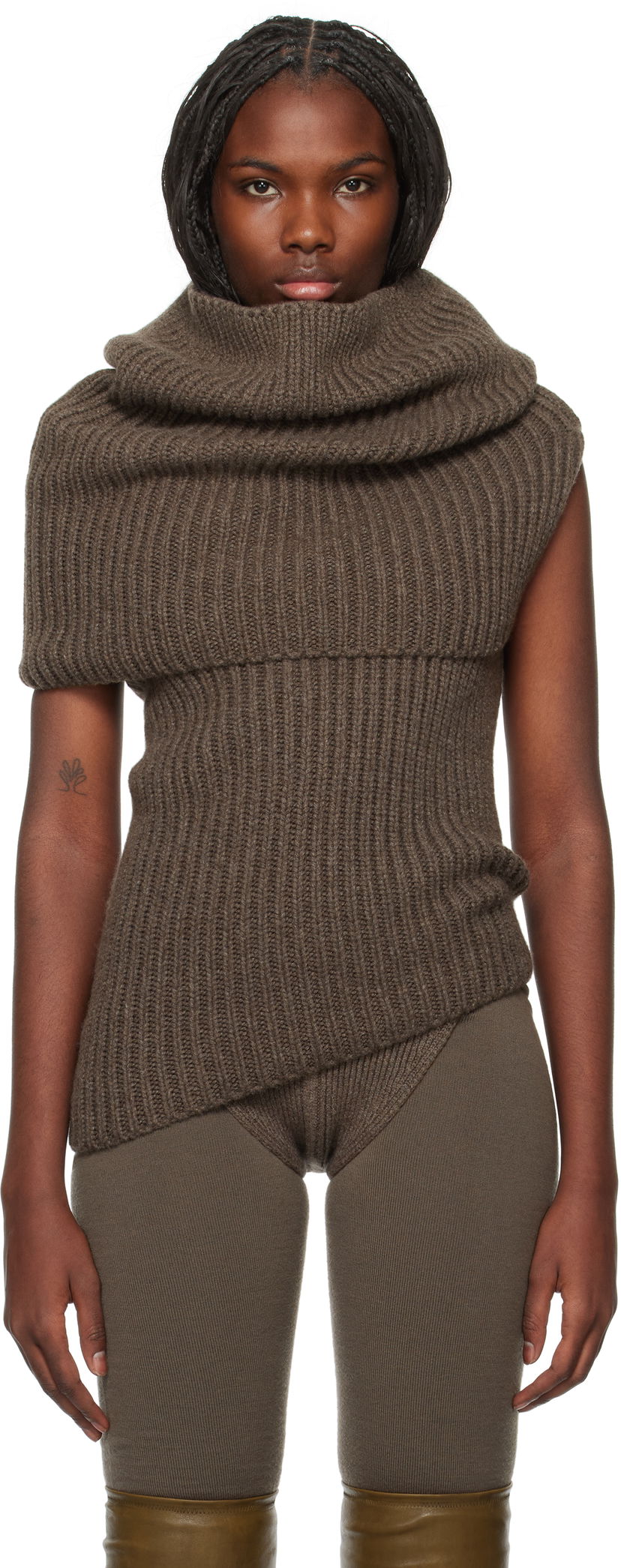Villapaita Rick Owens Ribbed Knit Turtleneck Top Ruskea | RO02D3673 HWS