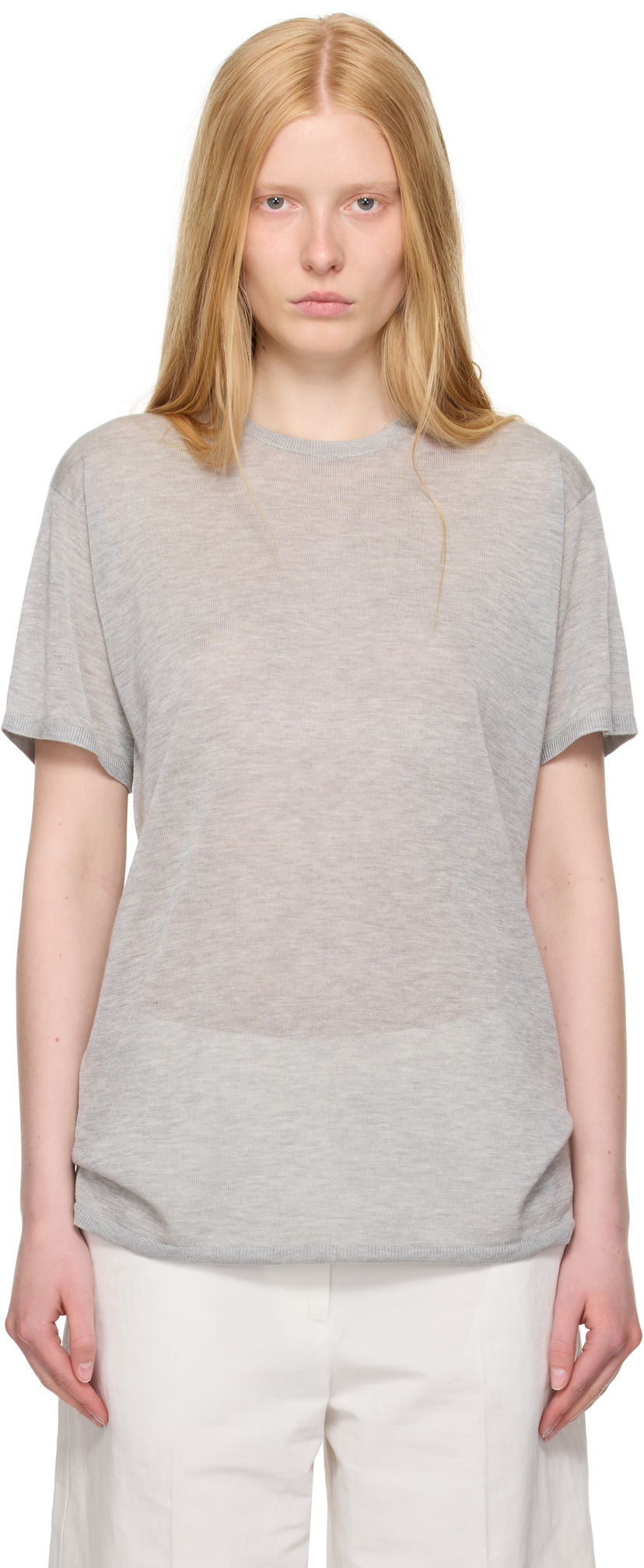 T-paita TOTEME TOTEME Knit T-Shirt Harmaa | 253-WRT0531-YA0079