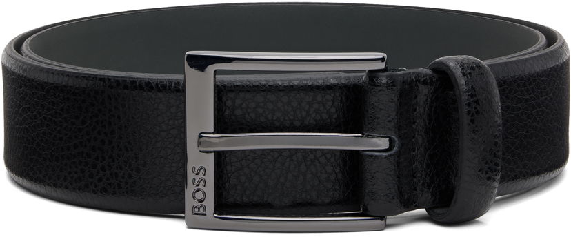Vyöt BOSS Pebbled Leather Rectangular Buckle Belt Musta | 50541158