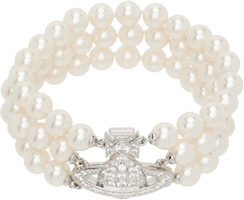 Rannerengas Vivienne Westwood Vivienne Westwood Graziella Three Row Pearl Bracelet Valkoinen | 6103008J-02P132