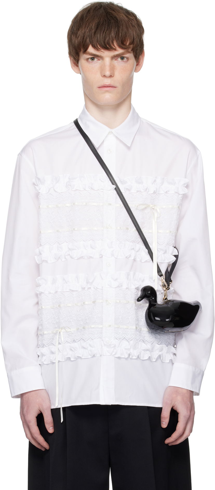 Paita Simone Rocha Simone Rocha Lace Ribbon Trim Shirt Valkoinen | 5391 1025