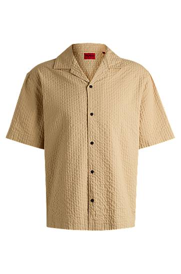 Paita BOSS Oversized Seersucker Shirt Beige | 50540137