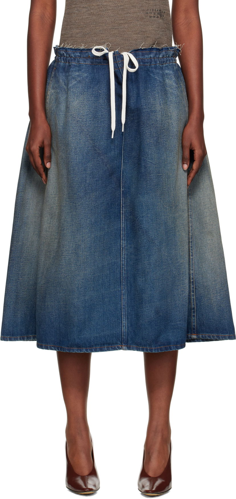 Hame Maison Margiela MM6 Maison Margiela Drawstring Denim Midi Skirt Sininen | S52MI0023 M30017