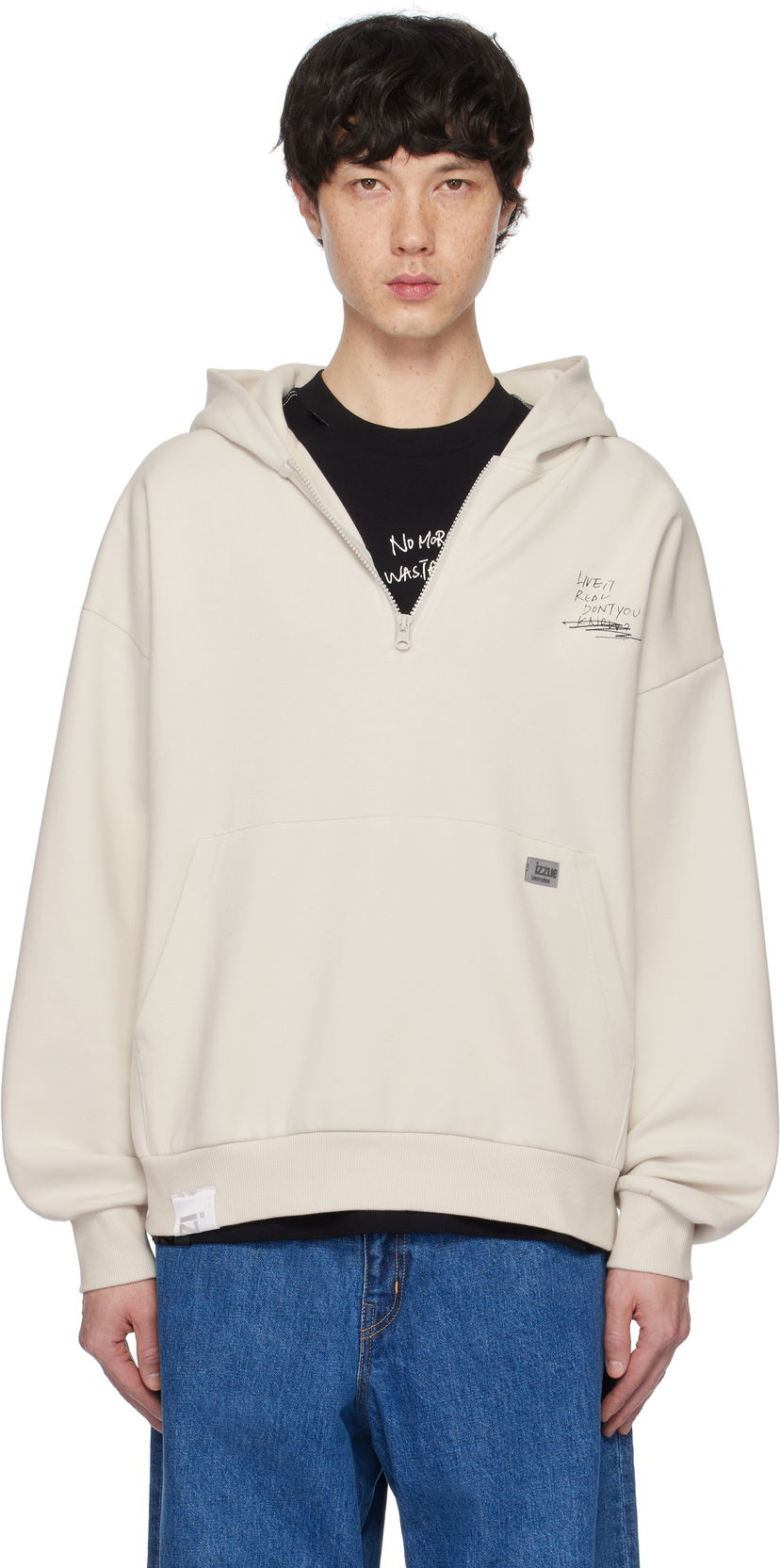 Huppari izzue Izzue Graphic Print Zip Hoodie Beige | IZXSWN3157W4NGYR