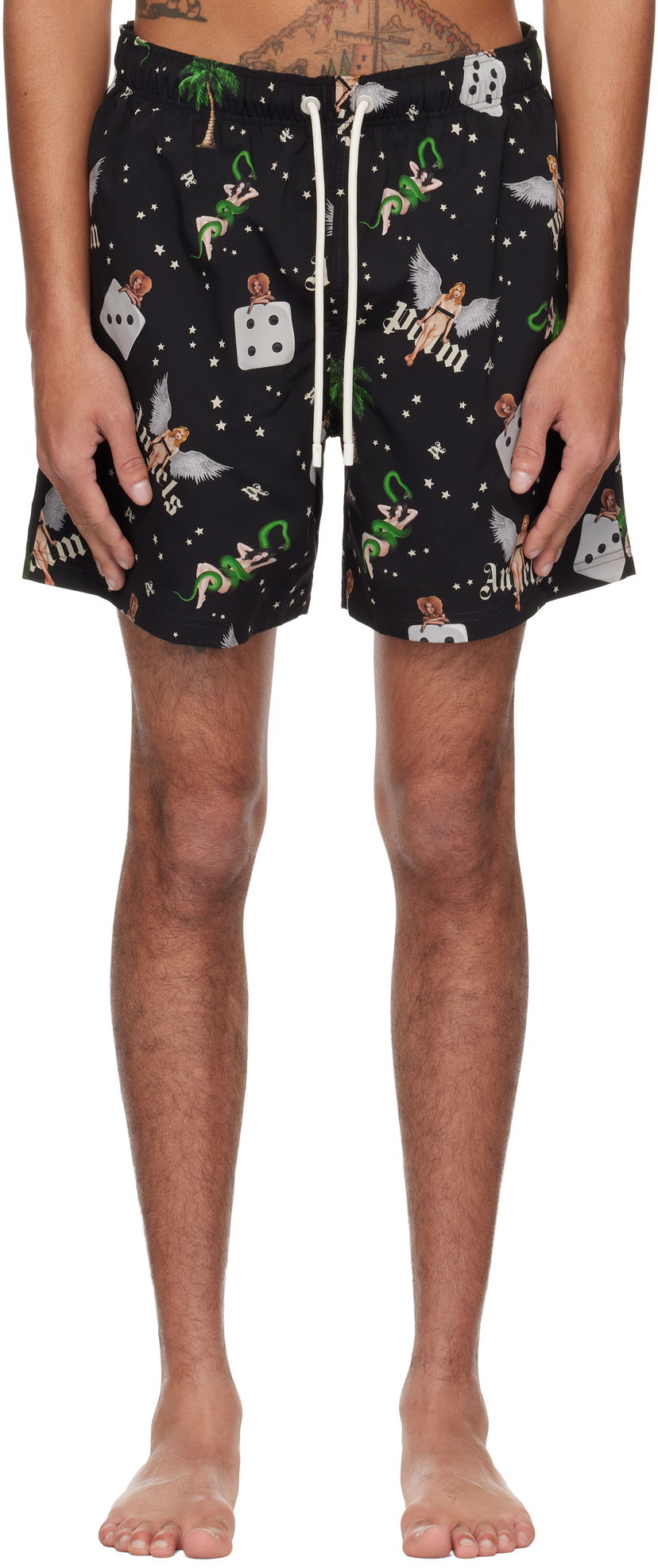 Uimapuvut Palm Angels Palm Angels Pin Up Print Swim Shorts Musta | PMFD012S25FAB0051084