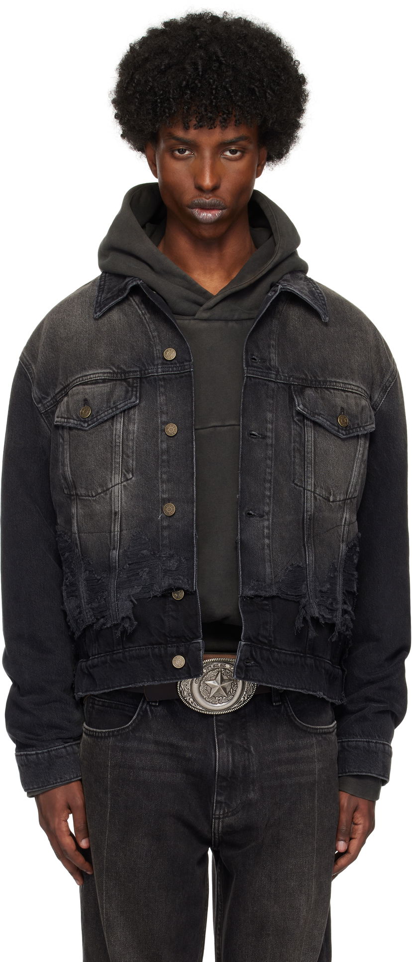 Takki GUESS Distressed Denim Jacket Musta | M4BN50D57F3GBS2