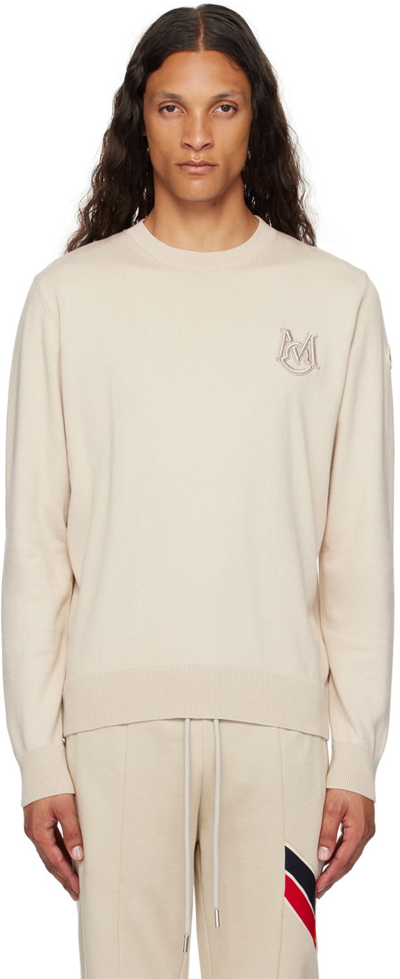 Villapaita Moncler Beige Appliqué Sweater Valkoinen | J20919C00002M1113